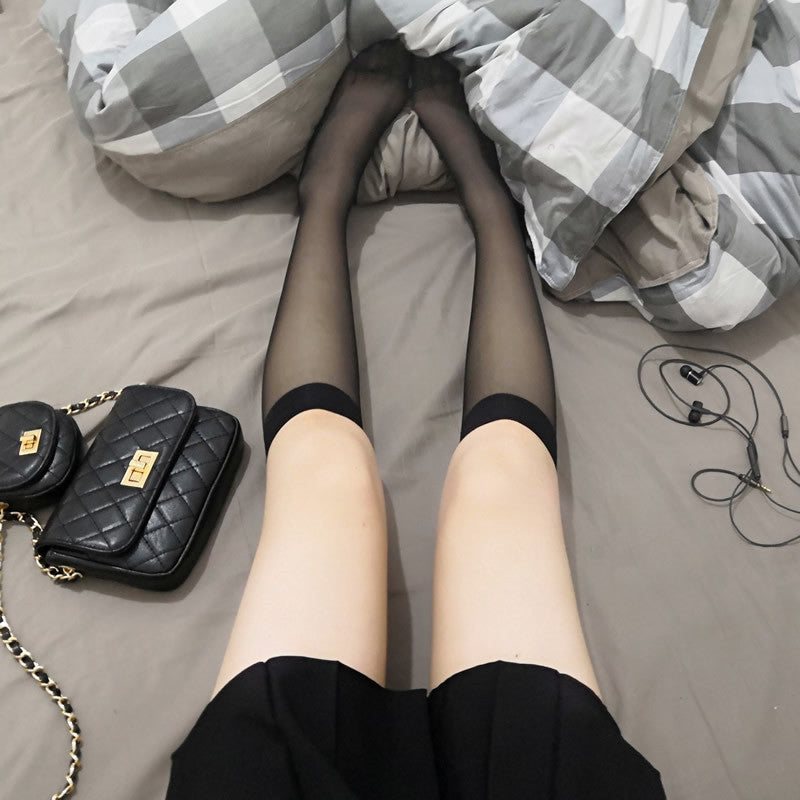 黑色单罗口超薄款小腿袜情趣丝袜