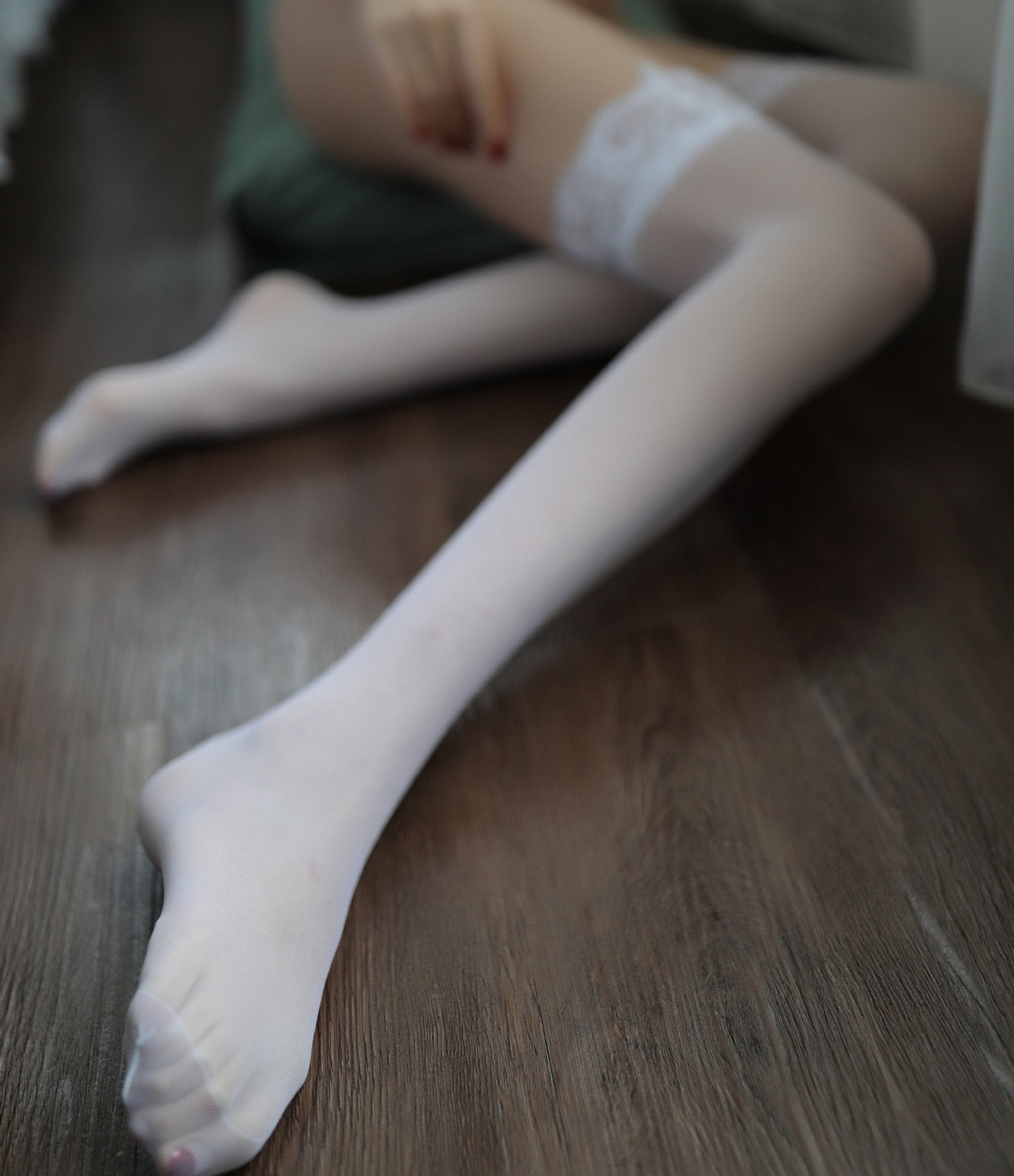 性感诱惑蕾丝花边长筒丝袜 白色