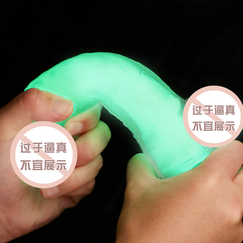 透明绿色夜光粗筋纹理柔韧可弯曲安全入体大号手动假阳具