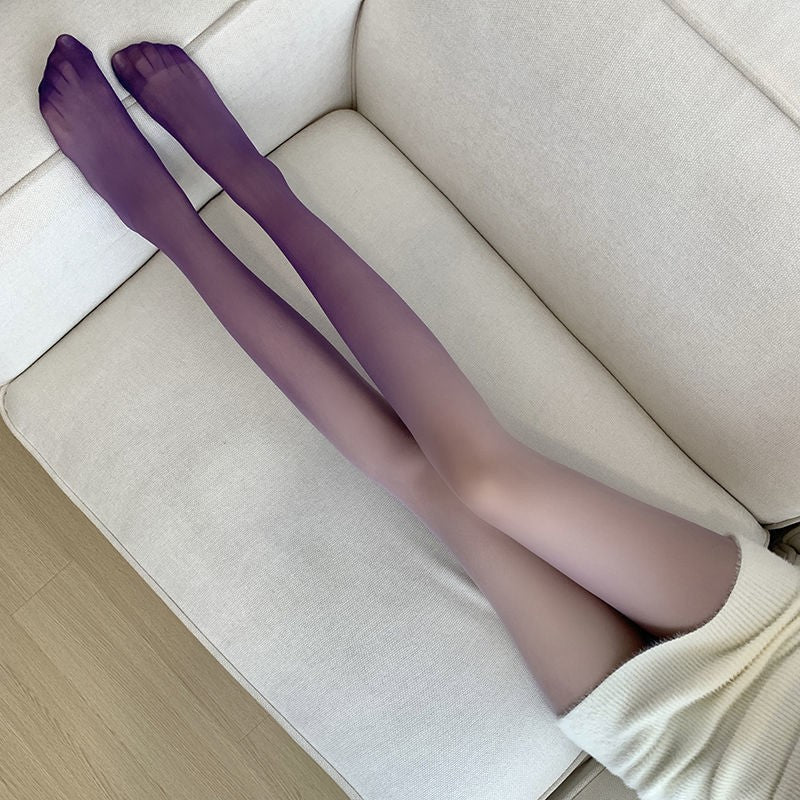 INS风网红夏季薄款包芯丝闭裆渐变色丝袜  深紫色